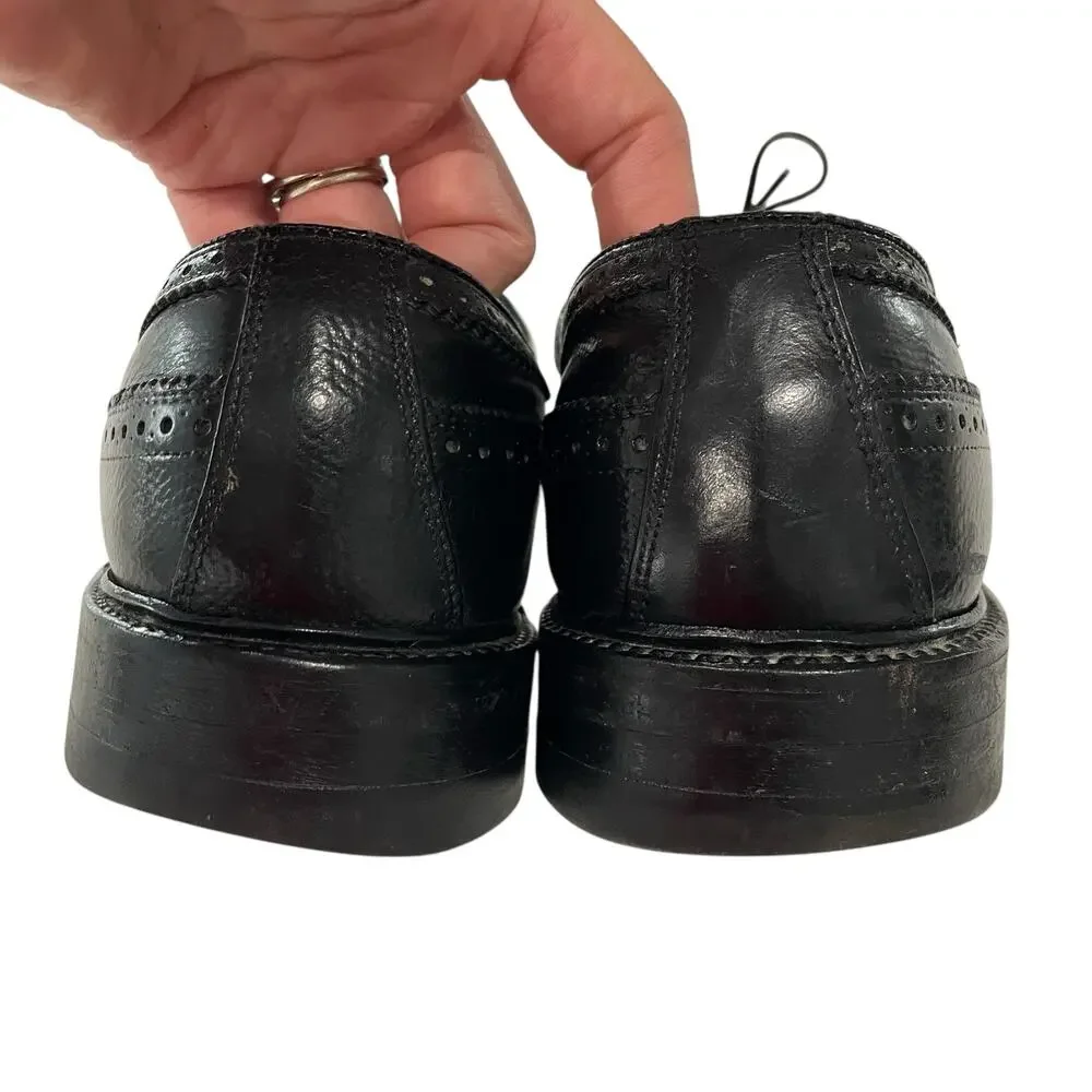 Hanover Black Wingtip Shoes Men 8.5 Leather Dress Lace Up Oxfords Vintage READ